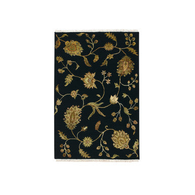Rajasthan Wool & Silk Hand Knotted Rug Black 4.0x5.11 -O075609