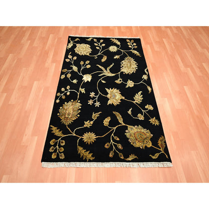 Rajasthan Wool & Silk Hand Knotted Rug Black 4.0x5.11 -O075609
