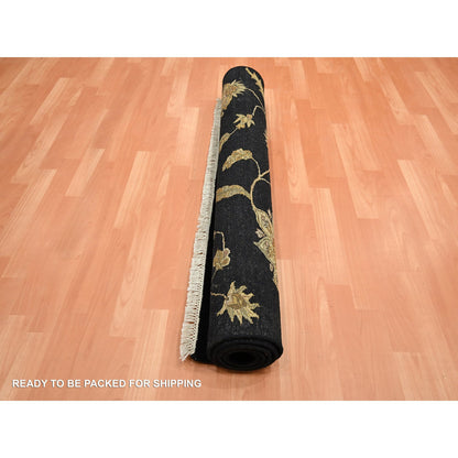 Rajasthan Wool & Silk Hand Knotted Rug Black 4.0x5.11 -O075609