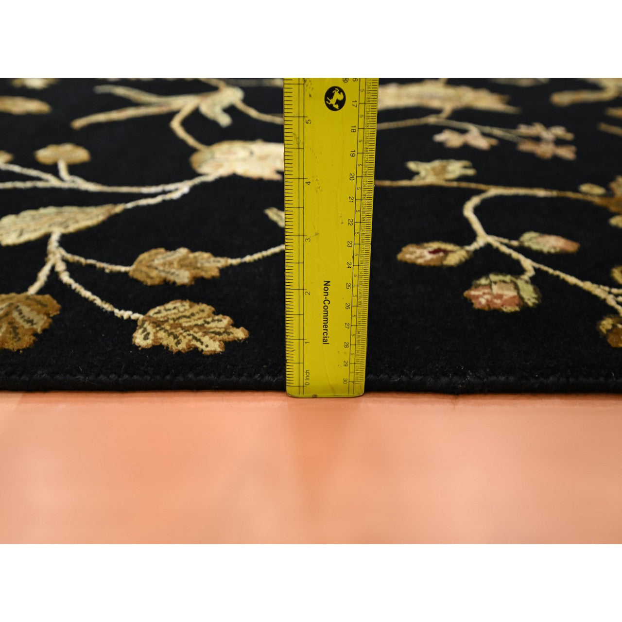 Black 4'0" x 5'11" Rajasthan Hand knotted Wool/Silk Rug - Sku: O075609