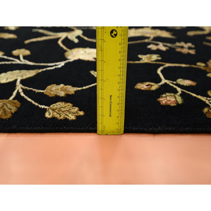 Rajasthan Wool & Silk Hand Knotted Rug Black 4.0x5.11 -O075609
