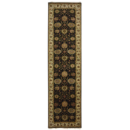 Rajasthan Wool & Silk Hand Knotted Rug Black 4.0x15.9 -O075610