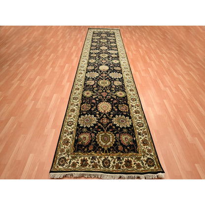 Rajasthan Wool & Silk Hand Knotted Rug Black 4.0x15.9 -O075610