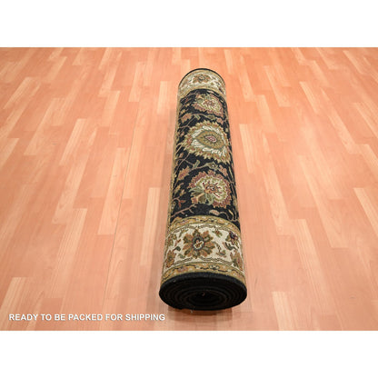 Rajasthan Wool & Silk Hand Knotted Rug Black 4.0x15.9 -O075610