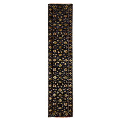 Rajasthan Wool & Silk Hand Knotted Rug Black 2.7x12.3 -O075611