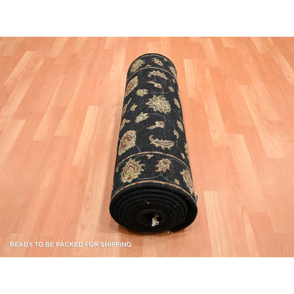 Rajasthan Wool & Silk Hand Knotted Rug Black 2.7x12.3 -O075611