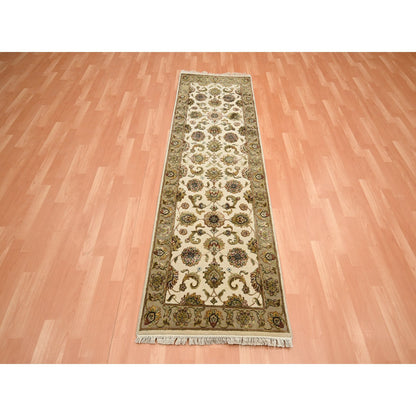 Rajasthan Wool & Silk Hand Knotted Rug Ivory 2.6x8.0 -O075612
