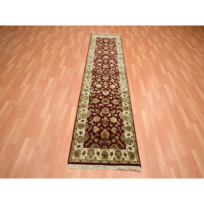 Rajasthan Wool & Silk Hand Knotted Rug Red 2.6x9.5 -O075616