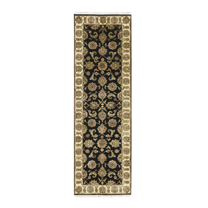 Rajasthan Wool & Silk Hand Knotted Rug Black 2.6x8.0 -O075619