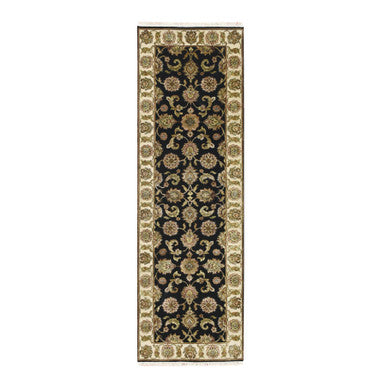 Rajasthan Wool & Silk Hand Knotted Rug Black 2.6x8.0 -O075619