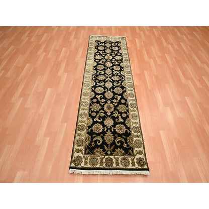 Rajasthan Wool & Silk Hand Knotted Rug Black 2.6x8.0 -O075619