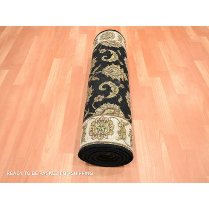 Rajasthan Wool & Silk Hand Knotted Rug Black 2.6x8.0 -O075619
