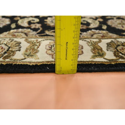 Rajasthan Wool & Silk Hand Knotted Rug Black 2.6x8.0 -O075619