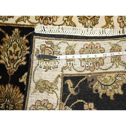 Rajasthan Wool & Silk Hand Knotted Rug Black 2.6x8.0 -O075619