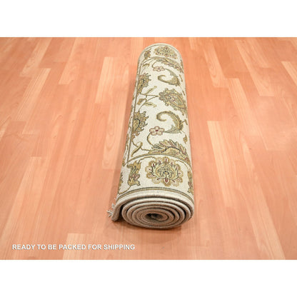 Rajasthan Wool & Silk Hand Knotted Rug Ivory 2.7x8.3 -O075620