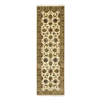 Rajasthan Wool & Silk Hand Knotted Rug Ivory 2.6x8.0 -O075621