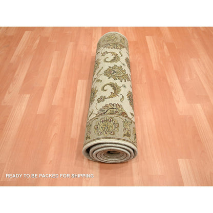Rajasthan Wool & Silk Hand Knotted Rug Ivory 2.6x8.0 -O075621