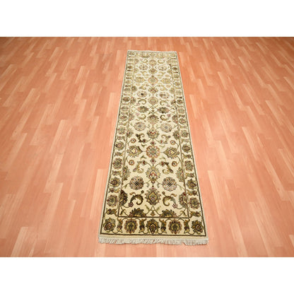 Rajasthan Wool & Silk Hand Knotted Rug Ivory 2.7x8.3 -O075623