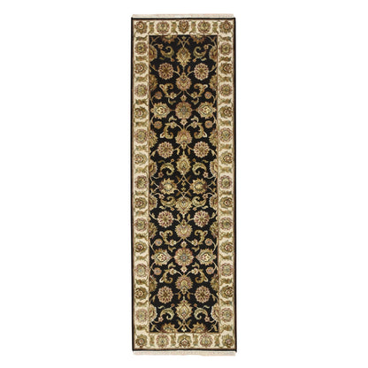 Rajasthan Wool & Silk Hand Knotted Rug Black 2.6x8.0 -O075624