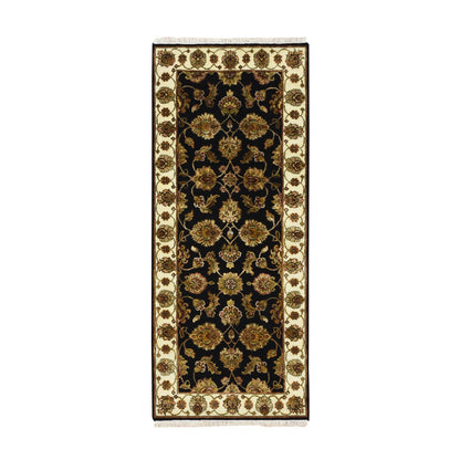 Rajasthan Wool & Silk Hand Knotted Rug Black 2.7x6.2 -O075625