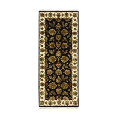 Rajasthan Wool & Silk Hand Knotted Rug Black 2.7x6.2 -O075625