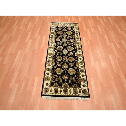 Rajasthan Wool & Silk Hand Knotted Rug Black 2.7x6.2 -O075625