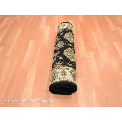 Rajasthan Wool & Silk Hand Knotted Rug Black 2.7x6.2 -O075625