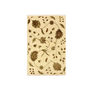 Rajasthan Wool & Silk Hand Knotted Rug Ivory 4.0x5.11 -O075631