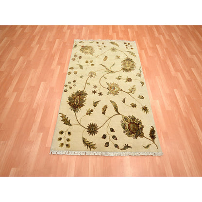 Rajasthan Wool & Silk Hand Knotted Rug Ivory 4.0x5.11 -O075631