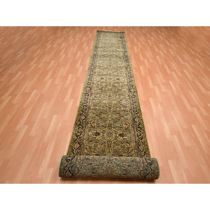 Rajasthan Wool Hand Knotted Rug Yellow 3.2x19.4 -O075632