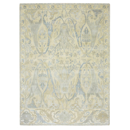 Oushak And Peshawar Wool & Silk Hand Knotted Rug Ivory 8.10x12.1 -O075637