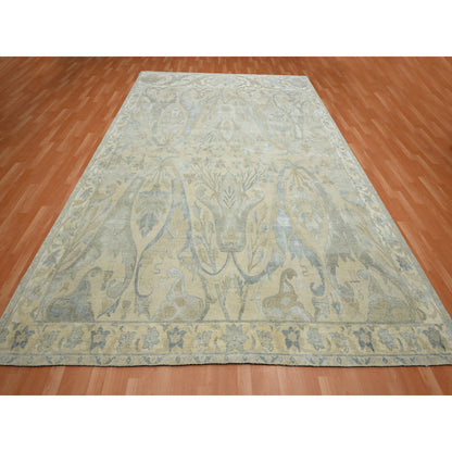 Oushak And Peshawar Wool & Silk Hand Knotted Rug Ivory 8.10x12.1 -O075637