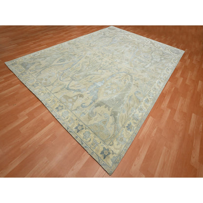 Oushak And Peshawar Wool & Silk Hand Knotted Rug Ivory 8.10x12.1 -O075637