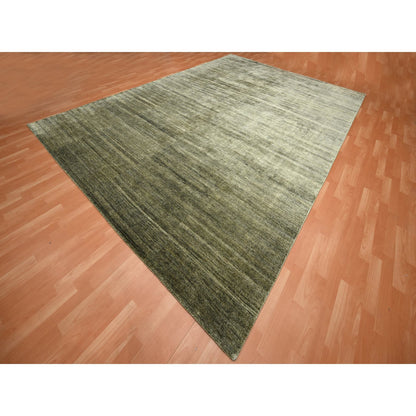 Modern and Contemporary Silk Hand Knotted Rug Green 9.10x13.11 -O075639