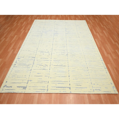 Modern and Contemporary Wool & Silk Hand Knotted Rug Ivory 8.0x9.9 -O075640