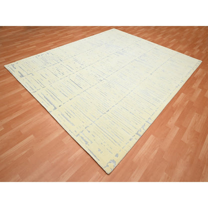 Modern and Contemporary Wool & Silk Hand Knotted Rug Ivory 8.0x9.9 -O075640