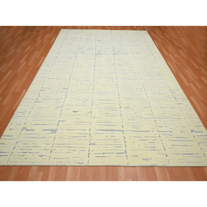 Modern and Contemporary Wool & Silk Hand Knotted Rug Ivory 9.0x12.0 -O075641