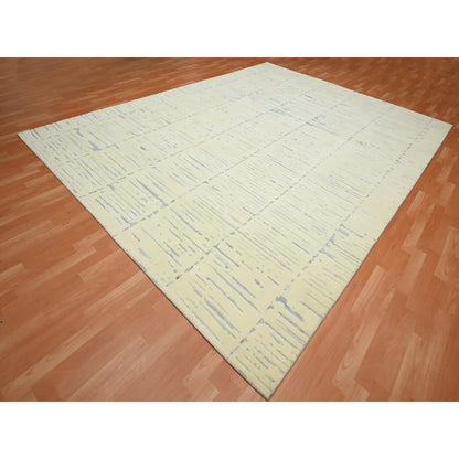 Modern and Contemporary Wool & Silk Hand Knotted Rug Ivory 9.0x12.0 -O075641