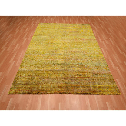 Modern and Contemporary Sari Silk Hand Knotted Rug Brown 9.0x9.3 -O075642