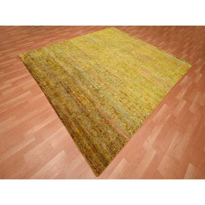 Modern and Contemporary Sari Silk Hand Knotted Rug Brown 9.0x9.3 -O075642