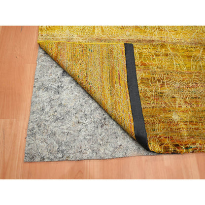 Modern and Contemporary Sari Silk Hand Knotted Rug Brown 9.0x9.3 -O075642