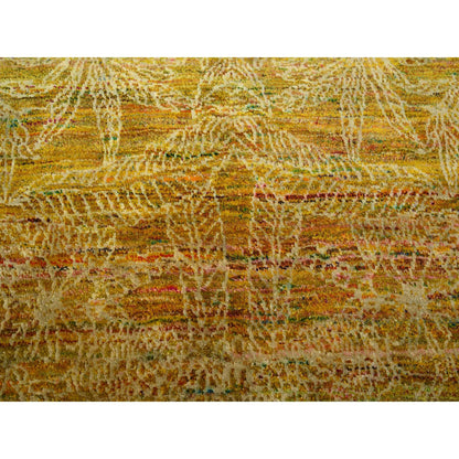 Modern and Contemporary Sari Silk Hand Knotted Rug Brown 9.0x9.3 -O075642