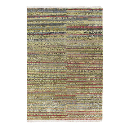 Modern and Contemporary Wool & Silk Hand Knotted Rug Green 6.1x9.1 -O075644