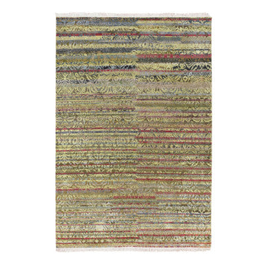 Modern and Contemporary Wool & Silk Hand Knotted Rug Green 6.1x9.1 -O075644