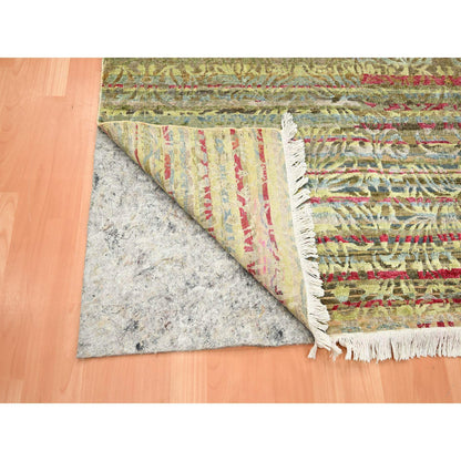 Modern and Contemporary Wool & Silk Hand Knotted Rug Green 6.1x9.1 -O075644