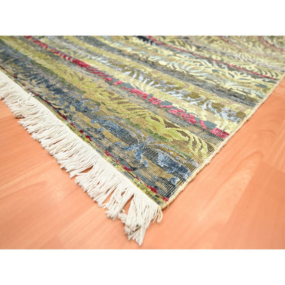 Modern and Contemporary Wool & Silk Hand Knotted Rug Green 6.1x9.1 -O075644
