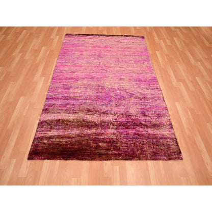 Modern and Contemporary Sari Silk Hand Knotted Rug Pink 4.11x6.10 -O075645