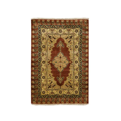 Fine Oriental Silk Hand Knotted Rug Red 4.0x6.0 -O075648
