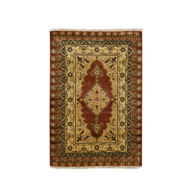 Fine Oriental Silk Hand Knotted Rug Red 4.0x6.0 -O075648