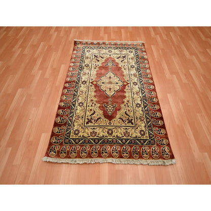 Fine Oriental Silk Hand Knotted Rug Red 4.0x6.0 -O075648